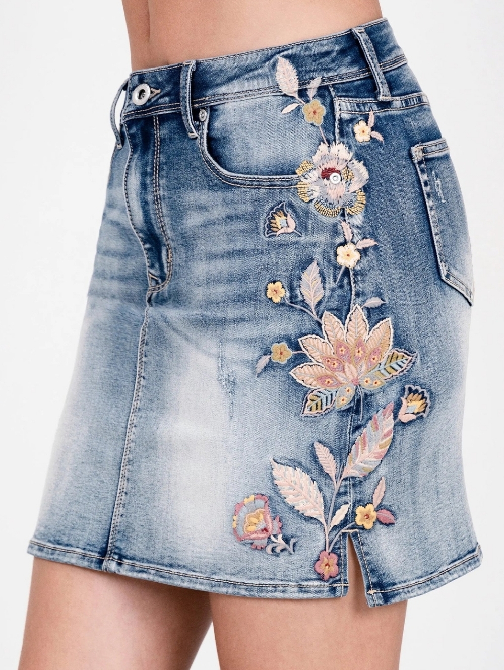 GRACE Spring bloom colorful embroidered denim skirt